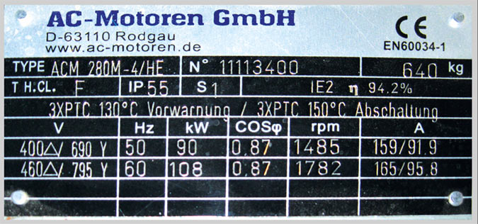 Fig 1. The type plate of a motor with the rated parameters.