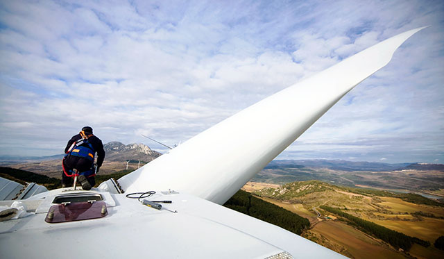 Worker-on-wind-turbine-hub