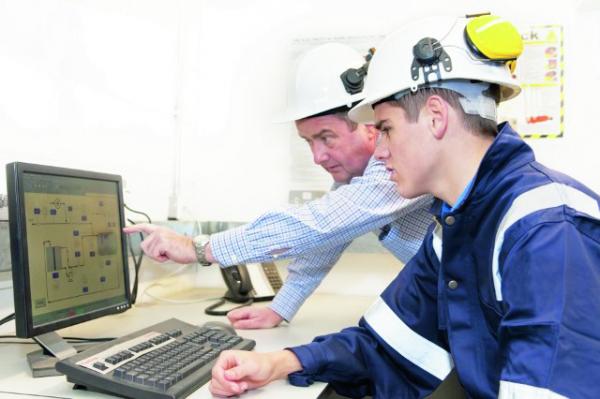 Workers Reviewing Plans on Computer_jpg